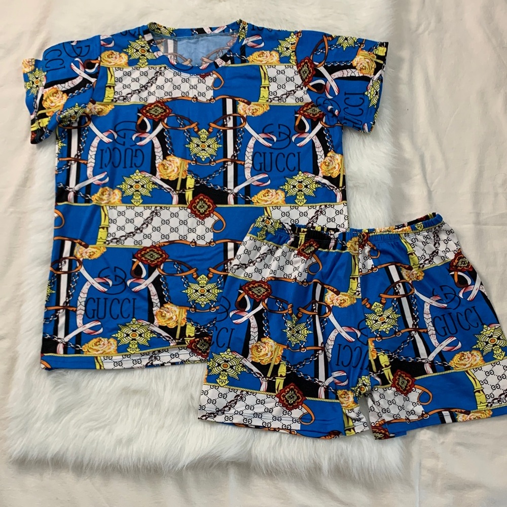 Women's Vibrant Blue Pattern Pajama Set